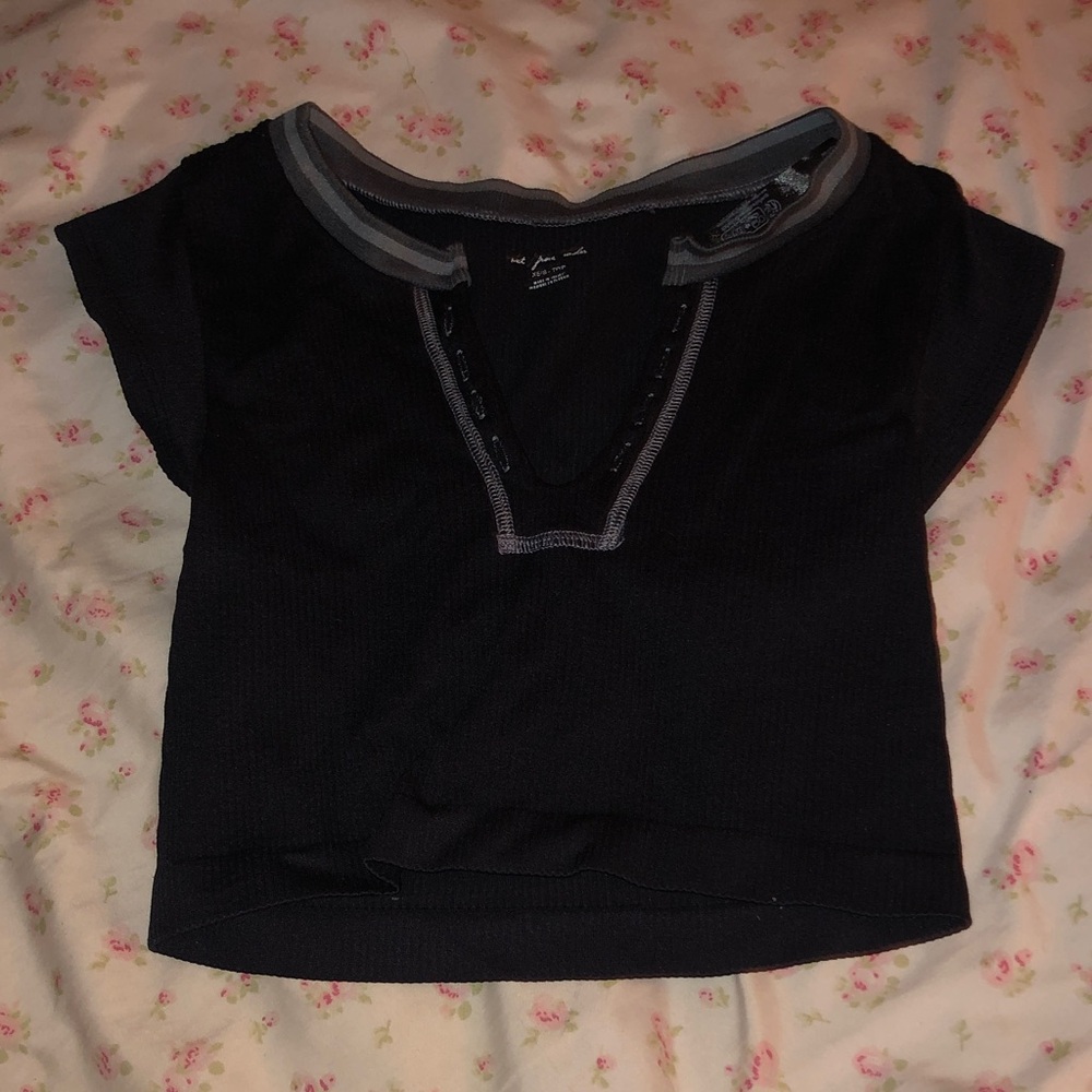 Urban Outfitters Black Crop Knit Top with Gray Trim